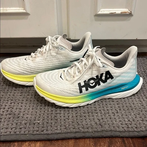 Hoka White and Aqua Running Shoes - Picture 1 of 4